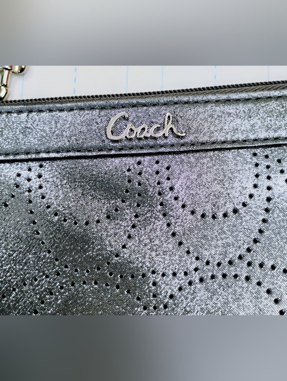 EUC Coach Wristlet Clutch - Silver Metallic Perforated - Picture 2 of 7